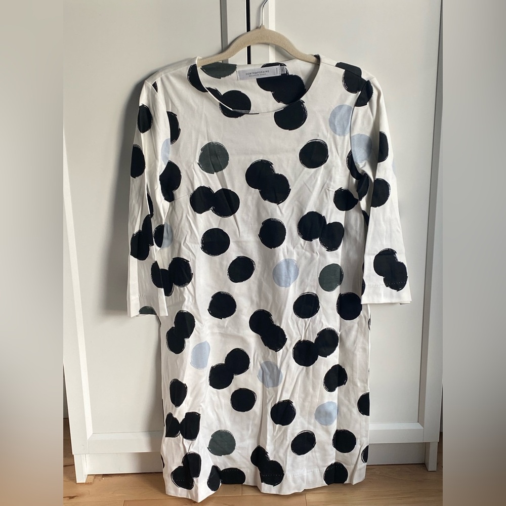 Black and White Cowl Neck Sheath Dress Long Sleeve